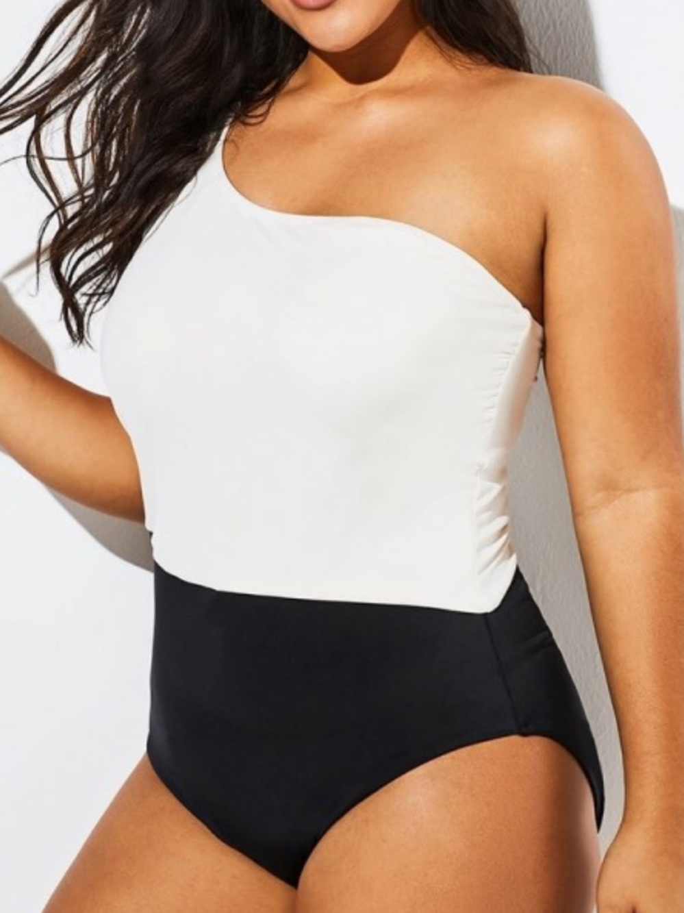 Meet.Curve Women’s One-Shoulder Ivory/Black‎ One-Piece Swimsuit. Size 2XL. NWT.